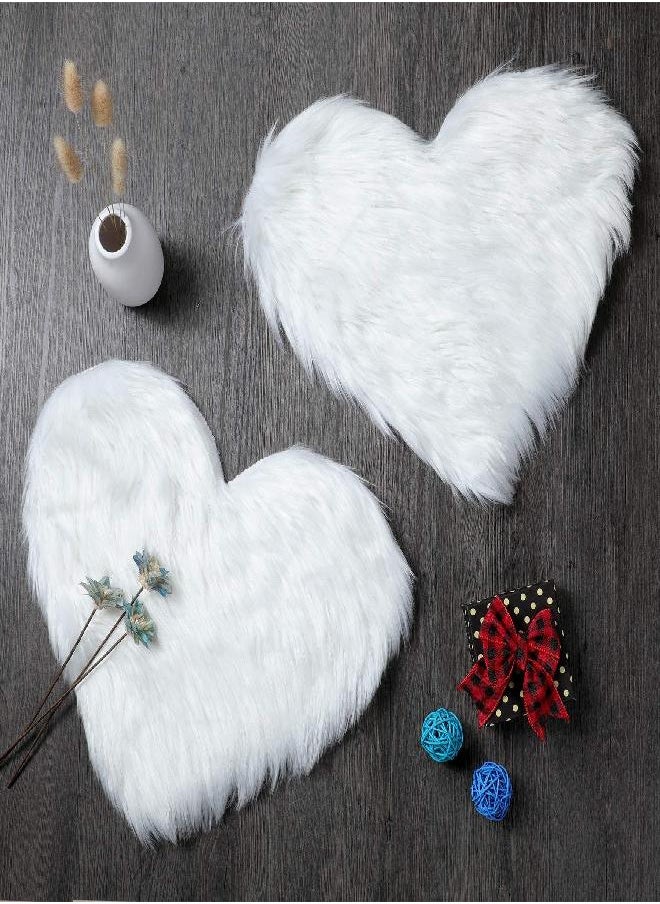 2 Pieces Fluffy Heart Shaped Rug Faux Area Rug Bushy Room Carpet for Home Living Room Sofa Floor Bedroom, 12 x 16 Inch (White)