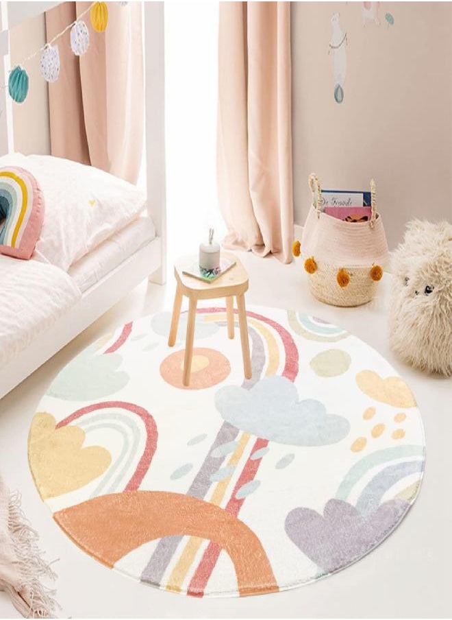 USTIDE Rainbow Round Area Rug 4Ft, Soft Girls Living Room Rug Non Slip Bedroom Rug Foldable Washable Soft Floor Carpet for Teen Girls Bedroom Playroom Nursery Room