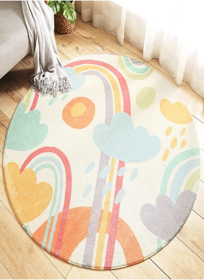 USTIDE Rainbow Round Area Rug 4Ft, Soft Girls Living Room Rug Non Slip Bedroom Rug Foldable Washable Soft Floor Carpet for Teen Girls Bedroom Playroom Nursery Room