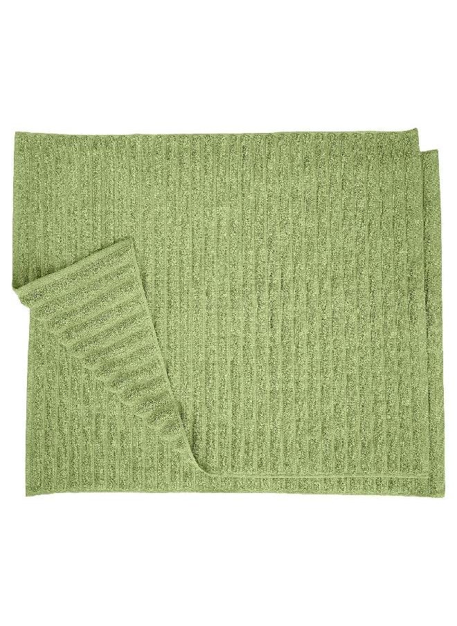 Superior Striped Bath Mat 2-Pack, 100% Combed Cotton, Luxury Spa Ribbed Texture, Durable and Washable Bathroom Mats - Terrace Green, 22