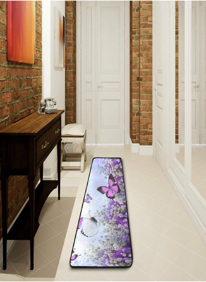 Purple Flowers and Butterflies Kitchen Rugs Non-Slip Soft Doormats Bath Carpet Floor Runner Area Rugs for Home Dining Living Room Bedroom 72