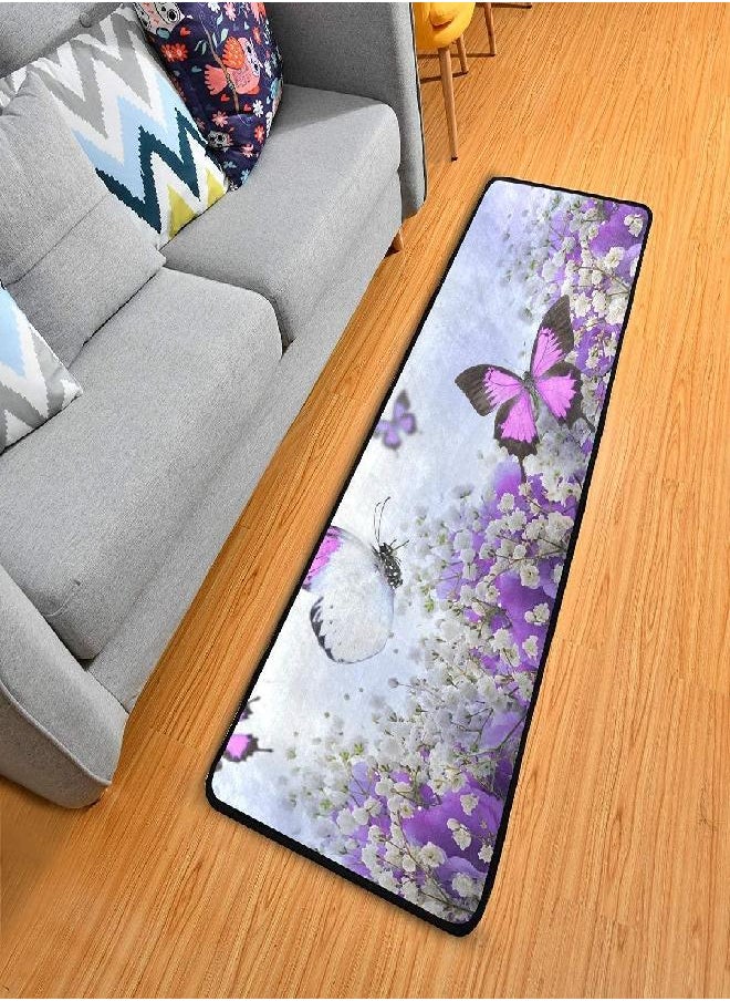 Purple Flowers and Butterflies Kitchen Rugs Non-Slip Soft Doormats Bath Carpet Floor Runner Area Rugs for Home Dining Living Room Bedroom 72