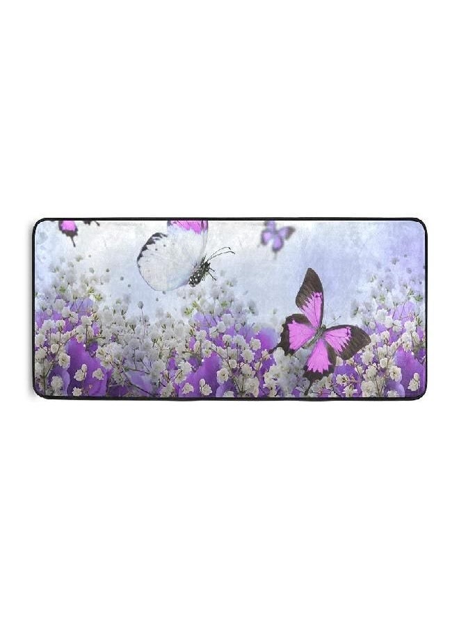 Purple Flowers and Butterflies Kitchen Rugs Non-Slip Soft Doormats Bath Carpet Floor Runner Area Rugs for Home Dining Living Room Bedroom 72