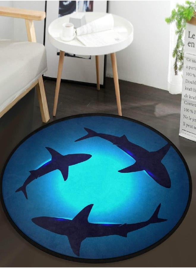 Vdsrup Cute Animal Sharks Doormat Shark Blue Ocean Round Floor Mat Non Slip Absorbent Carpet Yoga Rug for Entryway Bedroom Living Room Sofa Home Decor