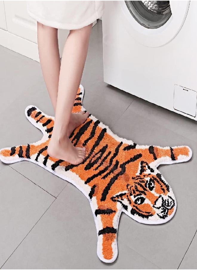 Tiger Shaped Bath Mat for Bathroom Non Slip Bathroom Door Mat Area Rug Playroom Bedroom Bathroom Rugs and Mats Floor Playmat Absorption Shower Rug Carpet (Orange，22x34 inch)