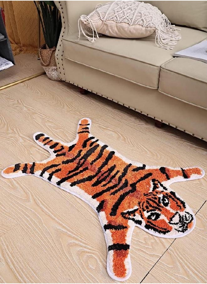 Tiger Shaped Bath Mat for Bathroom Non Slip Bathroom Door Mat Area Rug Playroom Bedroom Bathroom Rugs and Mats Floor Playmat Absorption Shower Rug Carpet (Orange，22x34 inch)