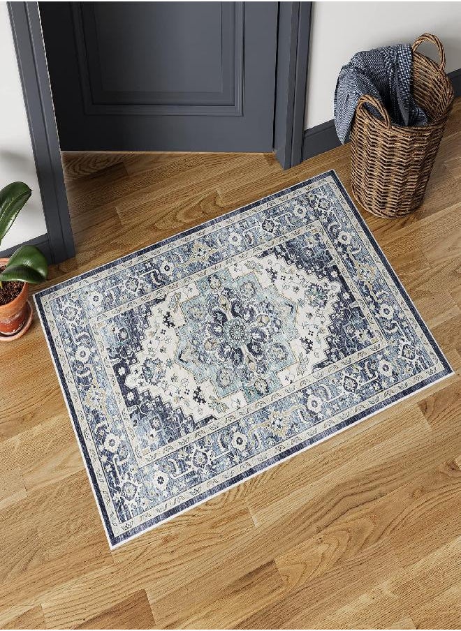 Dripex Vintage Collection Washable Area Rug - 2x3 Door Mat Small Entryway Rug Persian Distressed Non-Slip Low-Pile Floor Carpet for Indoor Front Entrance Kitchen Bathroom Living Room Bedroom