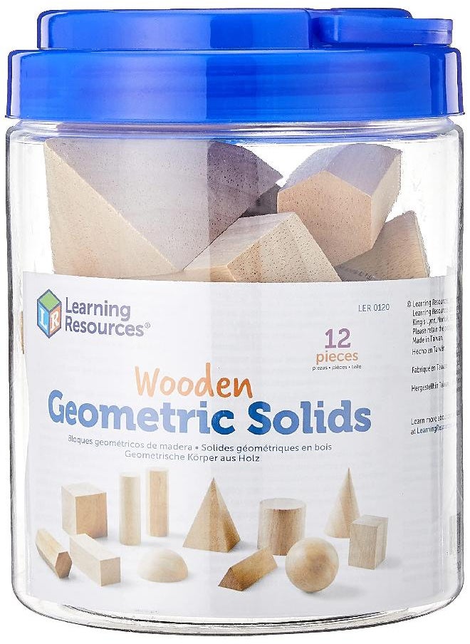 Learning Resources Geometric Solids, Wooden Shapes, Set of 12 Geometric Shapes, Ages 6+, Multi-color