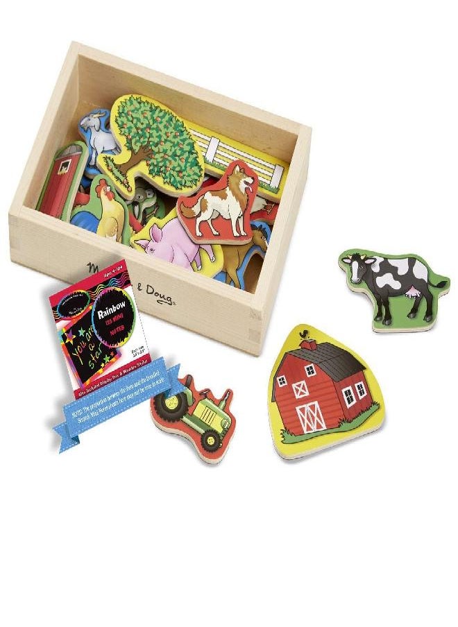 Melissa & Doug Farm Wooden 20 Magnets-in-a-Box Gift Set + Free Scratch Art Mini-Pad Bundle [92791]