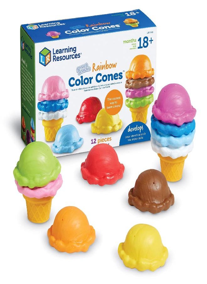 Learning Resources Smart Snacks Rainbow Color Cones - 12 Pieces, Ages 18+ months Toddler Pretend Play Toys, Fine Motor Skills Toys, Preschool Learning Toys