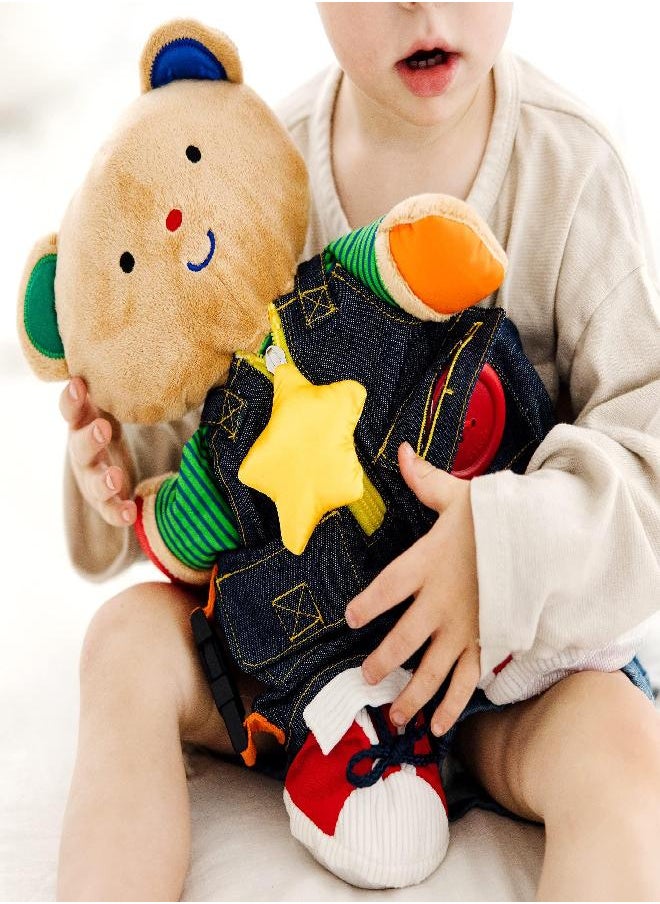 Melissa & Doug K's Kids - Teddy Wear Stuffed Bear Educational Toy - Plush Bear Zipper And Button Learning Toy for Toddlers