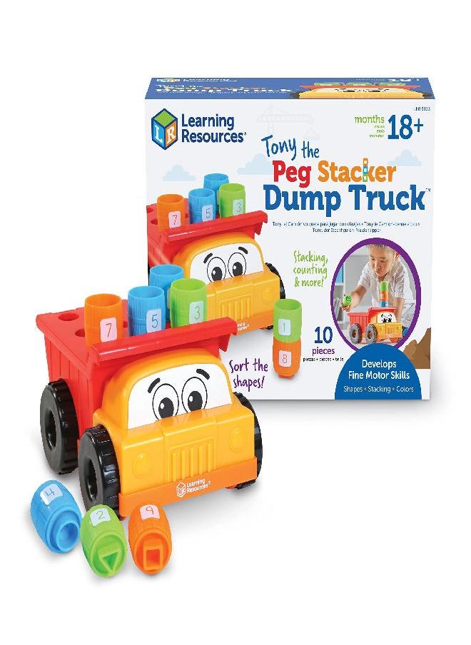 Learning Resources Tony the Peg Stacker Dump Truck - 10 Pieces, Ages 18+ months Fine Motor Skills Toy for Toddlers, Preschool Toys