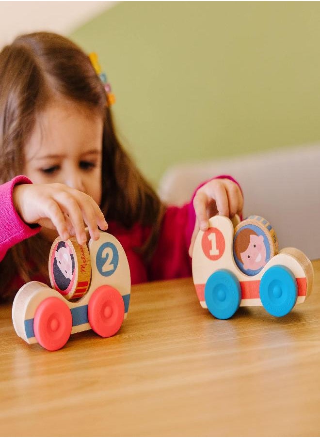 Melissa & Doug GO Tots Wooden Race Cars (2 Cars, 2 Disks) - Stacking Toys For Infants, Hand Push Vehicles, Wooden Car Toys For Toddlers Ages 1+ - FSC-Certified Materials