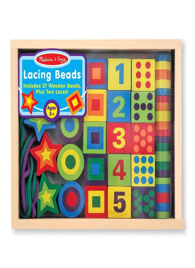 Melissa & Doug Deluxe Wooden Lacing Beads - Educational Activity With 27 Beads and 2 Laces - Beads For Toddlers, Fine Motor Skills Lacing Toys For Toddlers And Kids Ages 3+