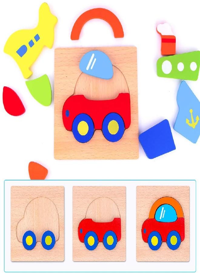 SKYFIELD Wooden Vehicle Puzzles for Toddlers 1 2 3 Years Old, Boys &Girls Educational Toys Gift with 4 Vehicle Patterns, Bright Vibrant Color Shapes, Customize Gift Box Ready(Vehicle)