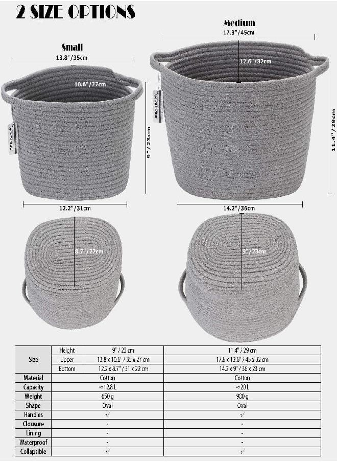 Sea Team Oval Cotton Rope Woven Storage Basket with Handles, Diaper Caddy, Nursery Nappies Organizer, Baby Shower Basket for Kid's Room, 12.2 x 8 x 9 Inches (Small Size, Cream)