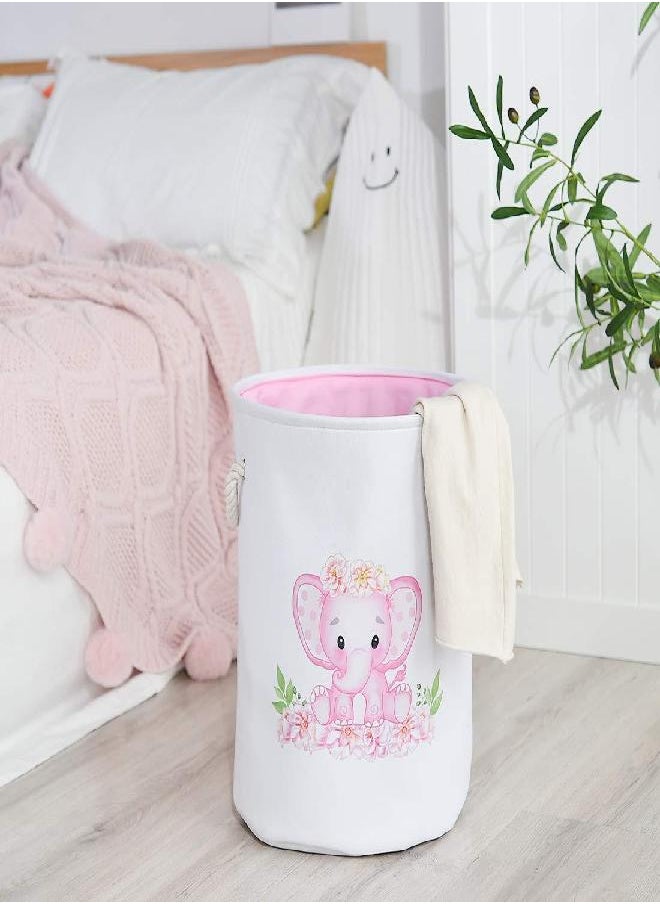 INough Baby Basket Pink Hamper Large Kids Hamper Baby Laundry Hamper for Nursery Girl, Girls Laundry Basket for Kids, Baby Dirty Clothes Basket Collapsible Kids Clothes Hamper for Laundry Kidsroom