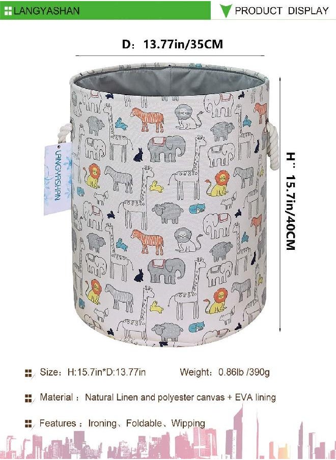 LANGYASHAN Laundry Basket Canvas Collapsible Organizer Storage Basket for Boys Girls Laundry Hamper Toy Bins Gift Baskets Bedroom Clothes Children Nursery (Animal)