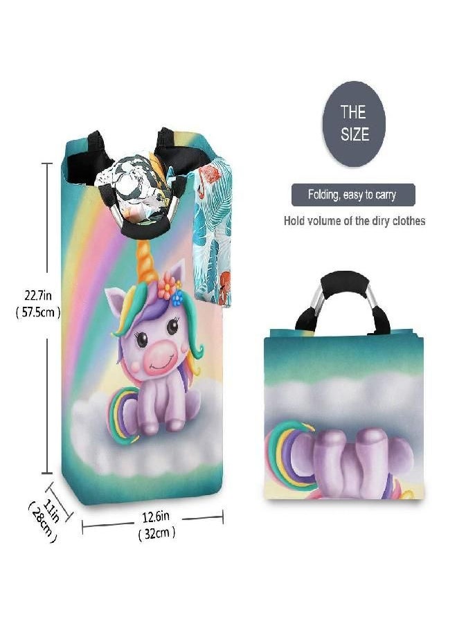 senya Large Storage Basket Collapsible Organizer Bin Laundry Hamper for Nursery Clothes Toys, Cute Rainbow Unicorn