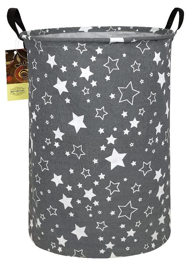 HUNRUNG Laundry Hamper,Large Canvas Fabric Lightweight Storage Basket Toy Organizer Dirty Clothes Collapsible Waterproof for College Dorms, Children Bedroom,Bathroom（Round star）