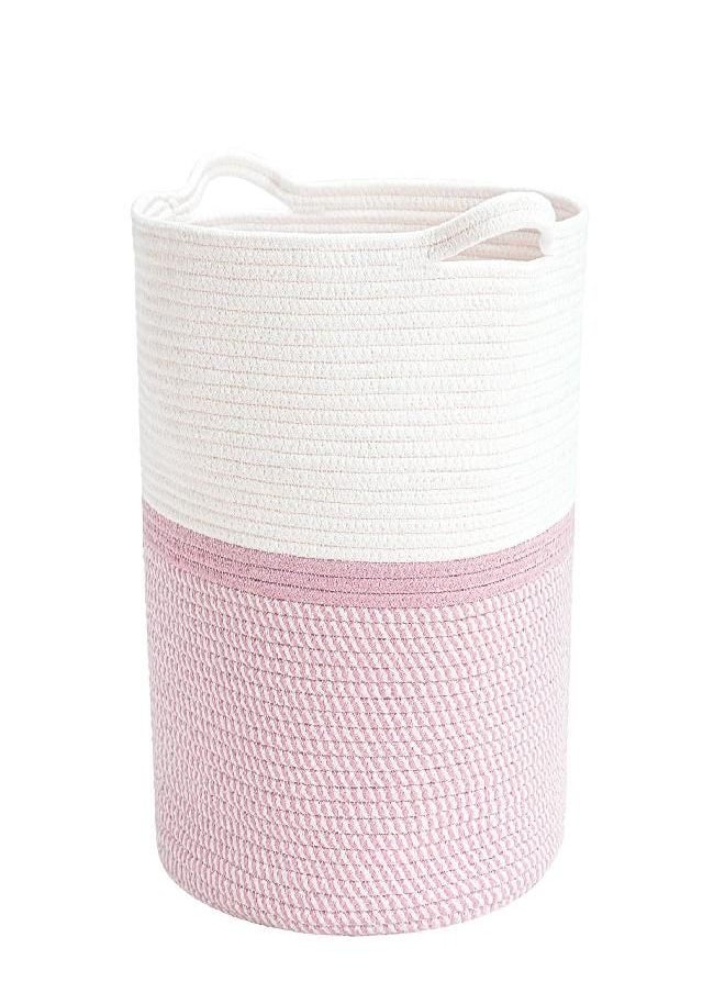 INDRESSME Cotton Basket 16.2 x 14.2 x 13.4 inches Woven Hamper Pink Girl Basket for Gift Toy Blanket Corner Basket in living Room