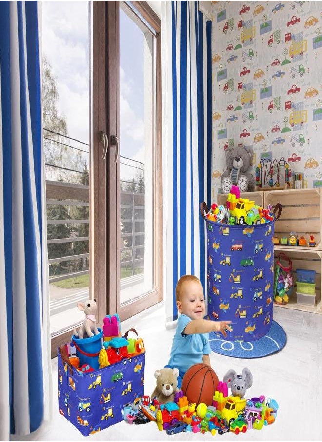 Essme Kids Laundry Basket,Kids Hamper Collapsible Canvas Car Storage Bin for Boys Room Decor, Nursery Hamper,Gift Baskets,Toys，Home Organizer(Vehicles)