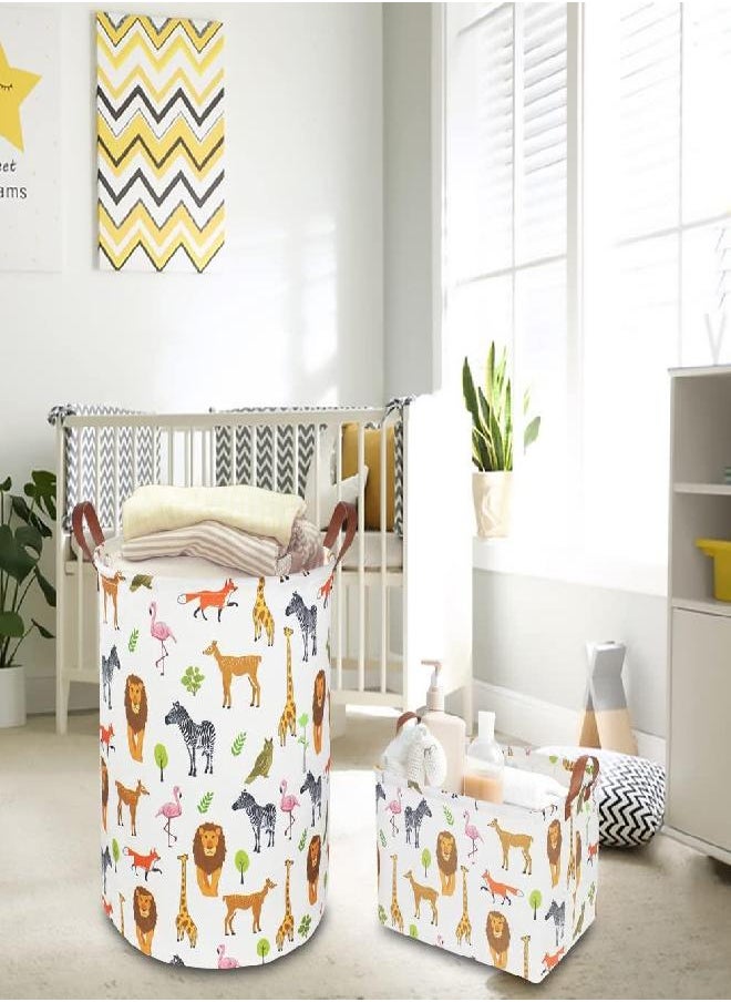 CLOCOR Kids Laundry Basket,Nursery Baby Hamper,Toy Storage Bin with handles for Boys and Girls,Safari Room Decor,Waterproof Storage Basket(Jungle Animals)