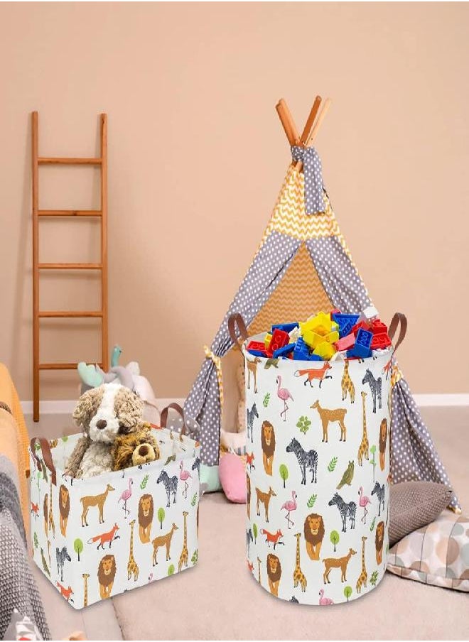 CLOCOR Kids Laundry Basket,Nursery Baby Hamper,Toy Storage Bin with handles for Boys and Girls,Safari Room Decor,Waterproof Storage Basket(Jungle Animals)
