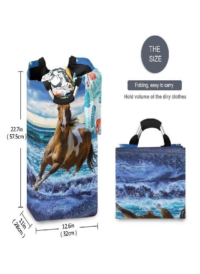 senya Large Storage Basket with Handles Collapsible Organizer Bin Laundry Hamper for Nursery Clothes Toys, Running Horse