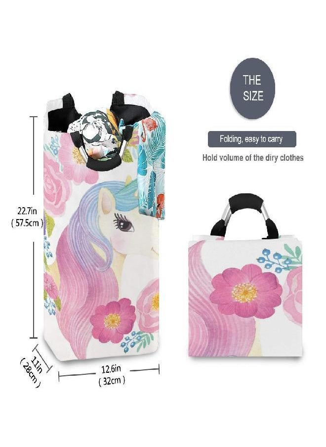 senya Large Storage Basket Collapsible Organizer Bin Laundry Hamper for Nursery Clothes Toys, Unicorn Head in Flowers