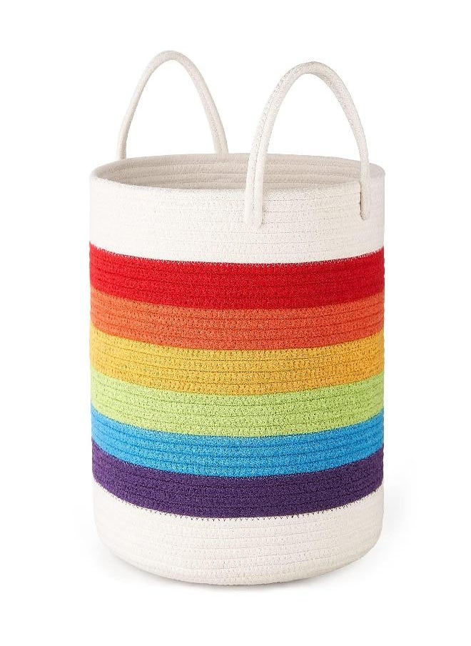 Mkono Rainbow Storage Basket Woven Cotton Rope Decorative Colorful Toy Storage Baskets Baby Nursery Decor Laundry Hamper Home Organizer for Bedroom Classroom Playroom Kids Room