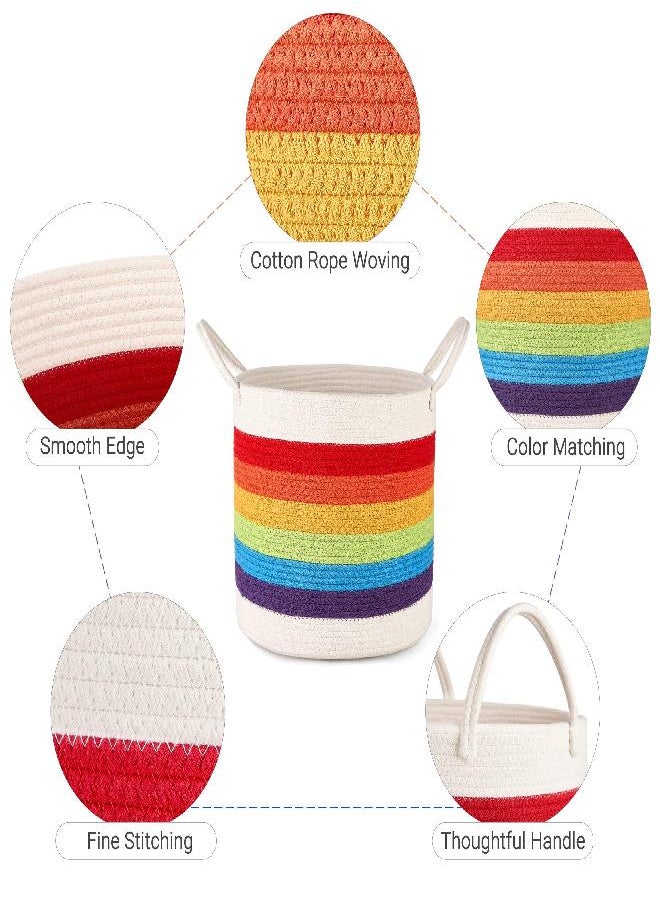 Mkono Rainbow Storage Basket Woven Cotton Rope Decorative Colorful Toy Storage Baskets Baby Nursery Decor Laundry Hamper Home Organizer for Bedroom Classroom Playroom Kids Room