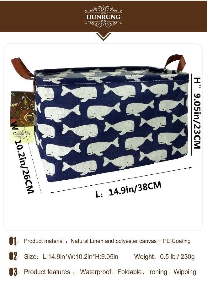HUNRUNG Rectangle Storage Basket Cute Canvas Organizer Bin for Pet/Children Toys, Books, Clothes Perfect for Rooms/Playroom/Shelves (Whale)