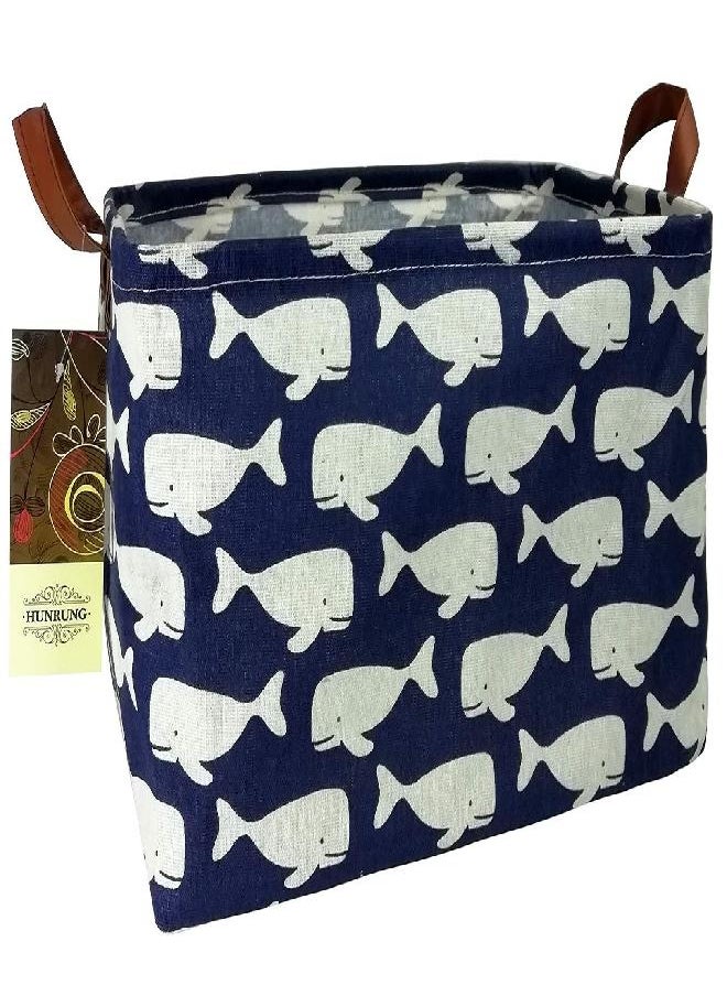 HUNRUNG Rectangle Storage Basket Cute Canvas Organizer Bin for Pet/Children Toys, Books, Clothes Perfect for Rooms/Playroom/Shelves (Whale)