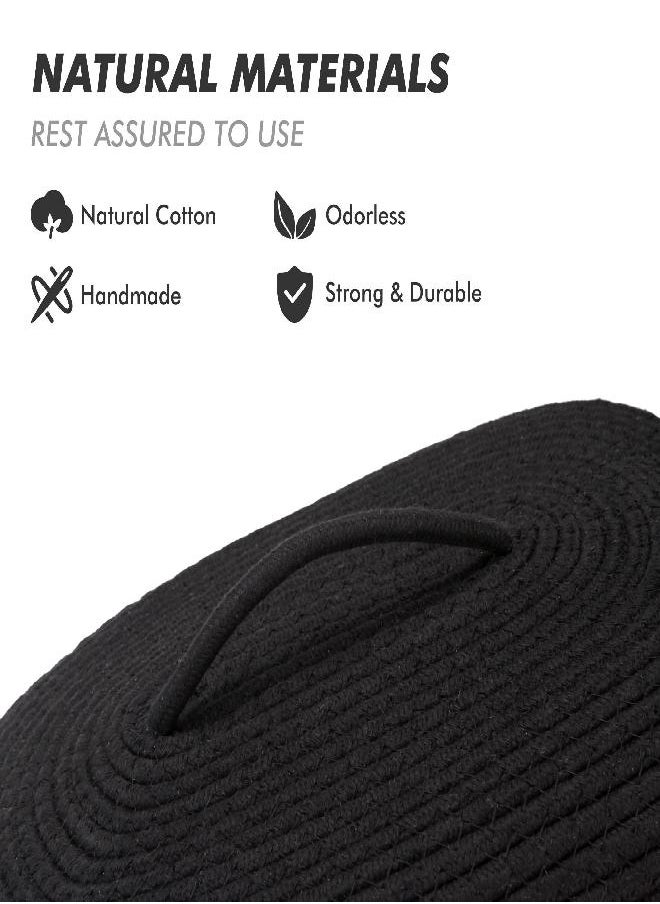 Sea Team Oval Cotton Rope Storage Basket with Lid, Lidded Woven Storage Bin, Nursery Storage Container, Diaper Caddy, Baby Shower Basket, Box, Organizer, 15 x 11 x 6.5 Inches (Medium, Black)