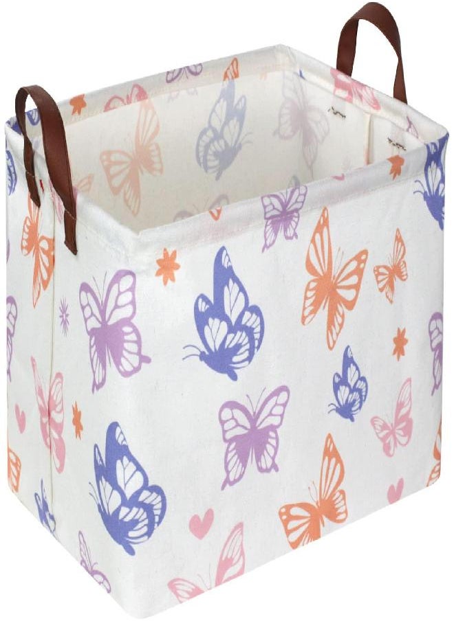 Essme Rectangular Baby Girl Basket,Buttfly Storage Basket,Kids Storage Bin,Organizer with Handles for Girls Room Decor,Cute Basket,Toy Bin,Gift Box,(Butterfly)