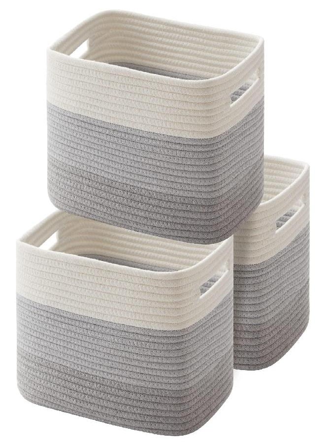 OIAHOMY Storage Basket, Woven Baskets for Storage, Cotton Rope Basket for toys,Towel Baskets for Bathroom - Pack of 3, Gradient Gray