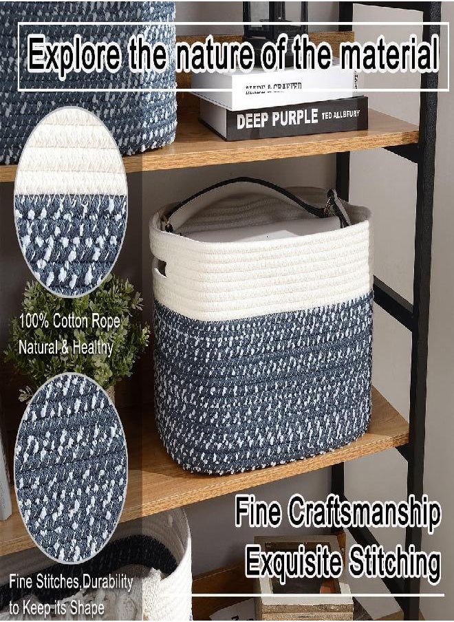 OIAHOMY Storage Basket, Woven Baskets for Storage, Cotton Rope Basket for toys,Towel Baskets for Bathroom - Pack of 3,White Blue