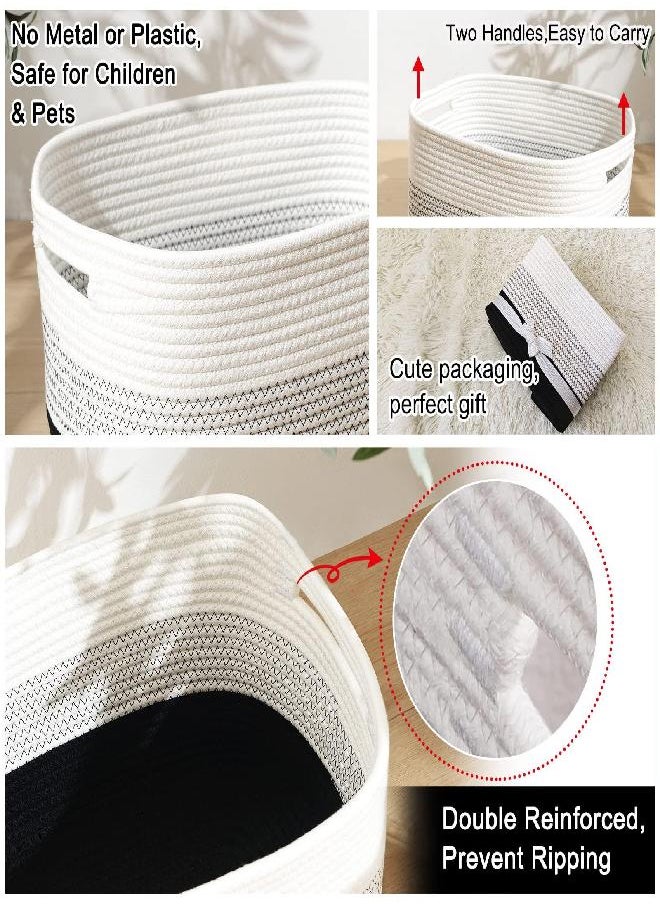 OIAHOMY Storage Basket, Woven Baskets for Storage, Cotton Rope Basket for toys,Towel Baskets for Bathroom - Pack of 3, Gradient Dark
