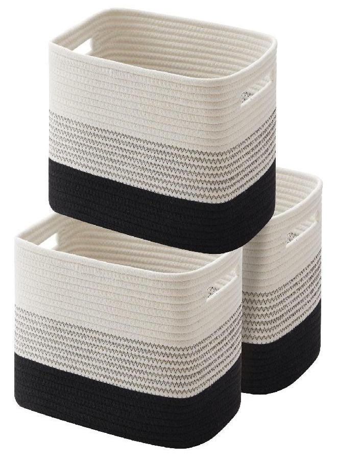 OIAHOMY Storage Basket, Woven Baskets for Storage, Cotton Rope Basket for toys,Towel Baskets for Bathroom - Pack of 3, Gradient Dark