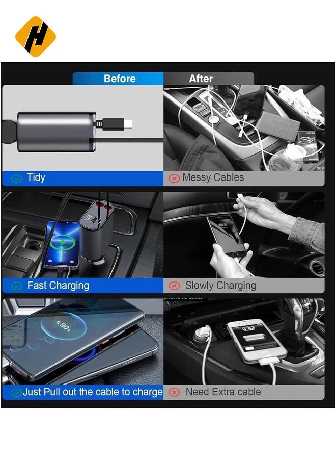 Retractable Type-C Car Charger – Compact and User-Friendly for Easy Charging