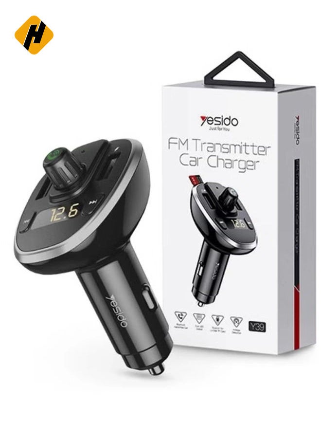 Dual-Function Y39 Car Charger with FM Transmitter – Universal Vehicle Accessory for Charging and Audio