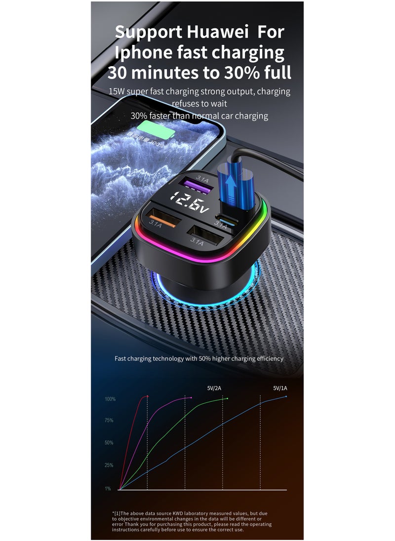 Car charger fast charging one-to-two-to-three car charger with built-in PD dual-line car suitable for Samsung series Android series stable charging exquisite appearance