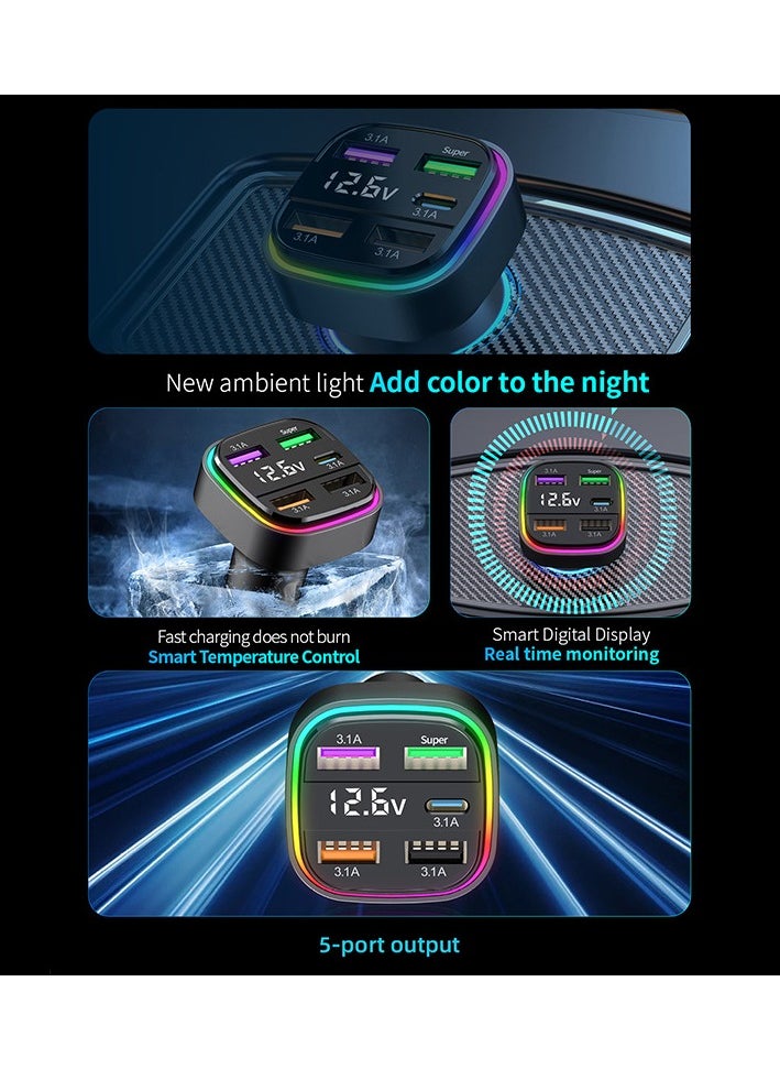 Car charger fast charging one-to-two-to-three car charger with built-in PD dual-line car suitable for Samsung series Android series stable charging exquisite appearance