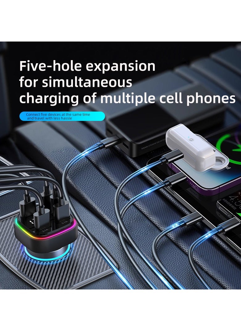 Car charger fast charging one-to-two-to-three car charger with built-in PD dual-line car suitable for Samsung series Android series stable charging exquisite appearance