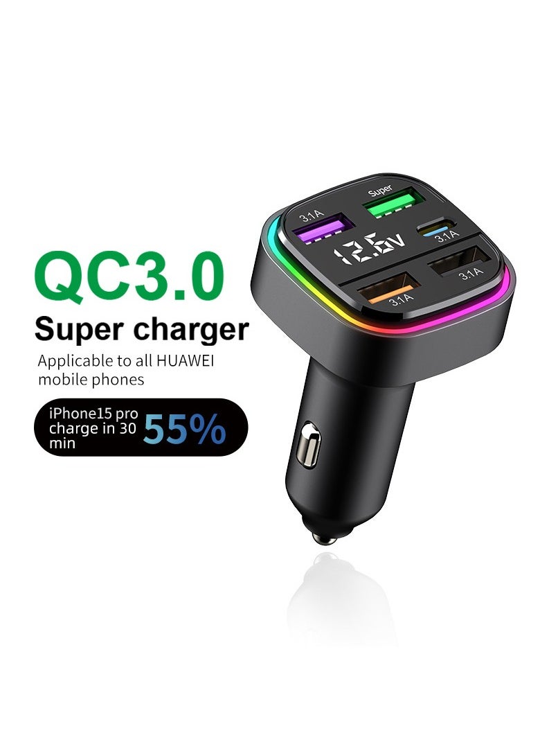 Car charger fast charging one-to-two-to-three car charger with built-in PD dual-line car suitable for Samsung series Android series stable charging exquisite appearance