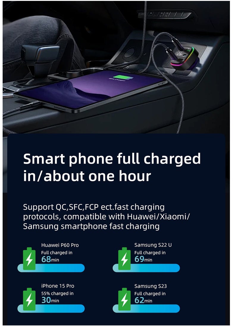 Car charger fast charging one-to-two-to-three car charger with built-in PD dual-line car suitable for Samsung series Android series stable charging exquisite appearance