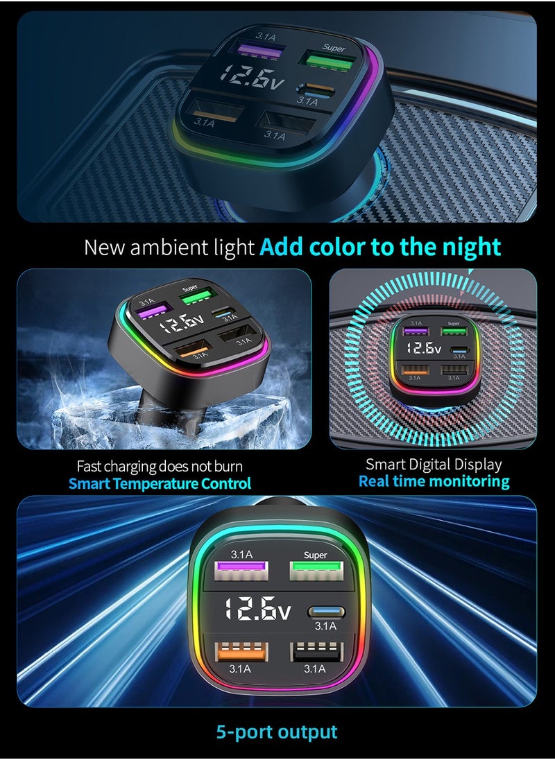 Car charger fast charging one-to-two-to-three car charger with built-in PD dual-line car suitable for Samsung series Android series stable charging exquisite appearance