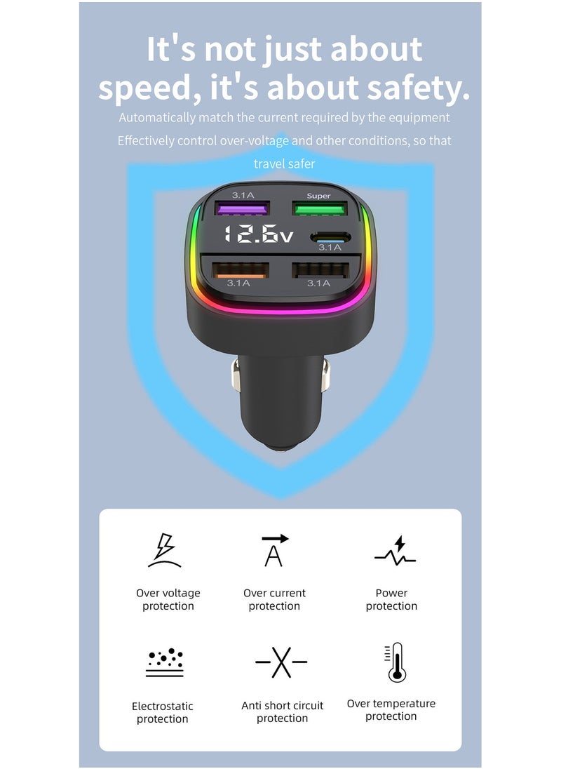 Car charger fast charging one-to-two-to-three car charger with built-in PD dual-line car suitable for Samsung series Android series stable charging exquisite appearance