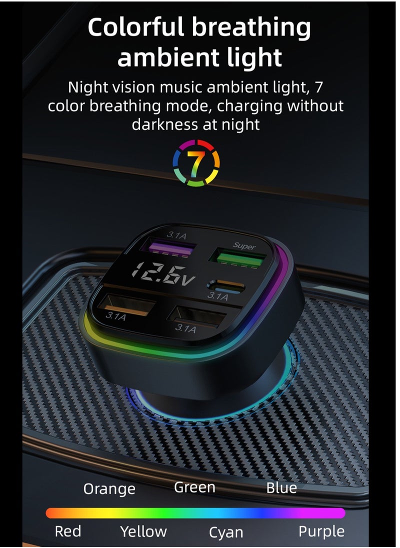 Car charger fast charging one-to-two-to-three car charger with built-in PD dual-line car suitable for Samsung series Android series stable charging exquisite appearance